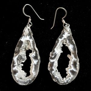 Vintage Volcanic Gemstone Druzy Drop Dangle Hook Earrings